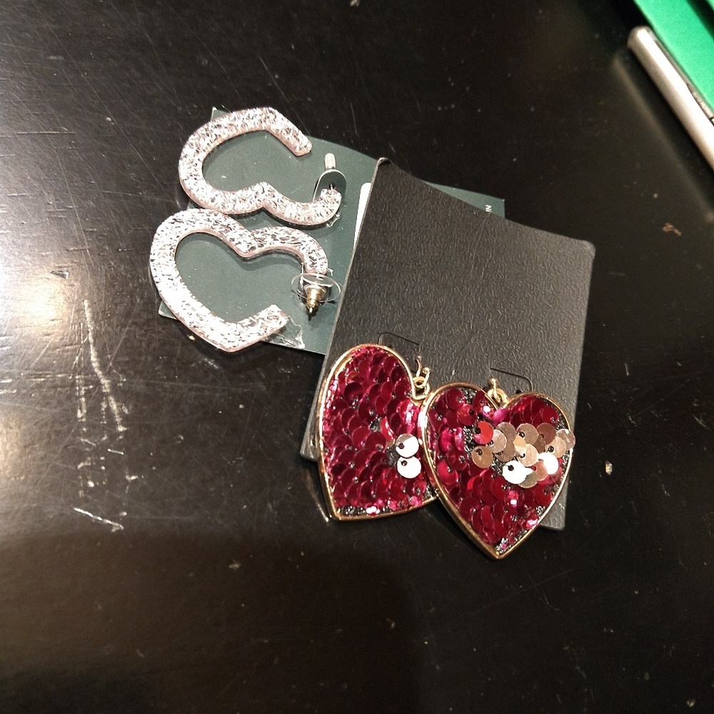 Heart Shaped Earrings.Pink Sequins/Acrylic Glitter